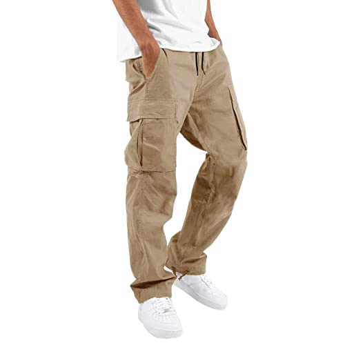 Herren Hose Lang Regular Fit Hose Skinny Jeans Strand Pumphose Stretch Straight Lange Sport Hose Jogger Cargo Pants Destroyed Hose Hose mit Taschen Schmale Passform (Khaki, XXXL) von Generic