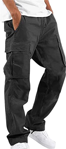 Generic Herren Leinenhose Jogger Cargo Pants Combat , Hose Arbeitshose Elastische Taille Sporthose Freizeithose Wanderhose Schwarz XXL von Generic