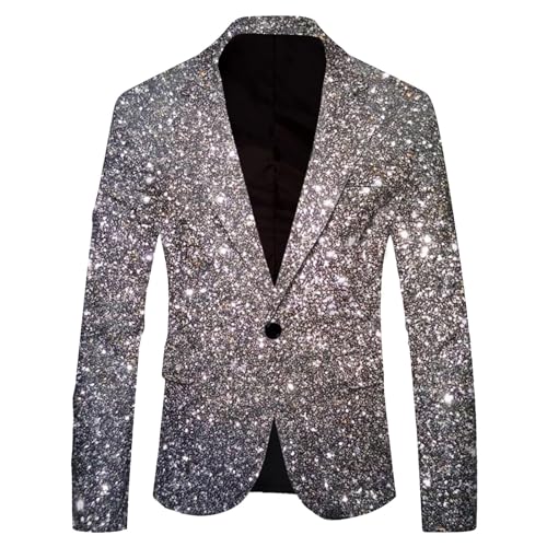 Generic Herren Pailletten Sakko Gold Glitzer Blazer Slim Fit Hochzeit Mantel Langarm Mantel Anzug Herrenjacke Performance-Kostüm für Hochzeit und Party Formelle Kleidung für Herren von Generic