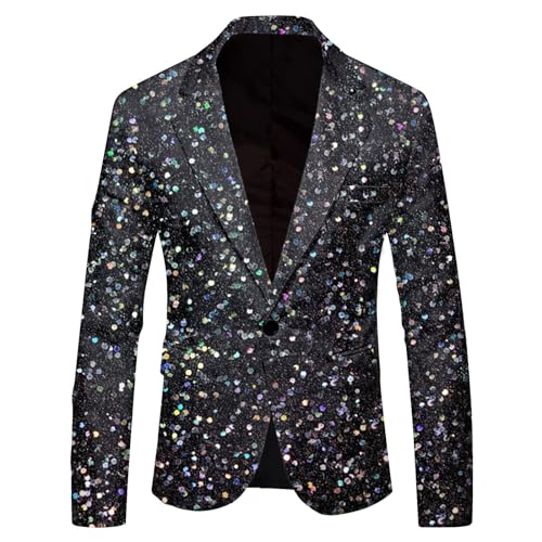 Generic Herren Pailletten Sakko Gold Glitzer Blazer Slim Fit Hochzeit Mantel Langarm Mantel Anzug Herrenjacke Performance-Kostüm für Hochzeit und Party Formelle Kleidung für Herren von Generic
