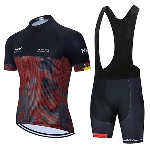 Generic Herren Radtrikot kurzärmliges Set Radbekleidung Pro RennradJersey und Radhose mit 19D Gepolstert (Blcak Red, XXL) von Generic
