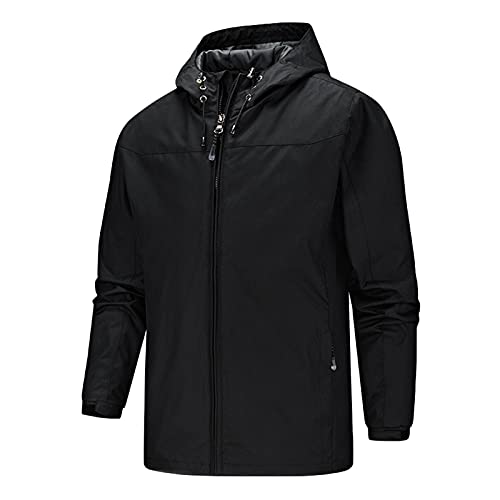 Herren Regenjacke Wasserdicht Herren Regenjacke Wasserdicht Atmungsaktiv Leicht Sommer Dünn mit Kapuze Fahrrad Windbreaker Jacke Outdoorjacke Sportjacke (Black, XXXXXL) von Generic