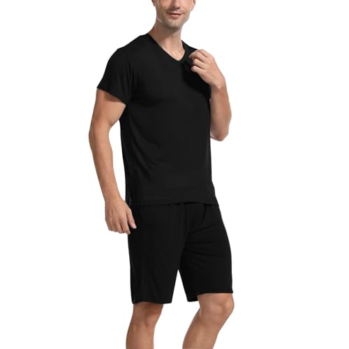 Generic Herren Schlafanzug Kurz Pyjama Kurzarm T-Shirt Pyjamahose Zweiteilig Set von Generic
