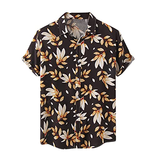 Generic Herren Sommer Kurzarm Hawaiihemd Button Down mit Revers Männer Hawaii Kurzarm Freizeithemden Wohlig Lockere Kurzarm Aloha Hemd für Männer Anzüge Sommer Strand Urlaub von Generic