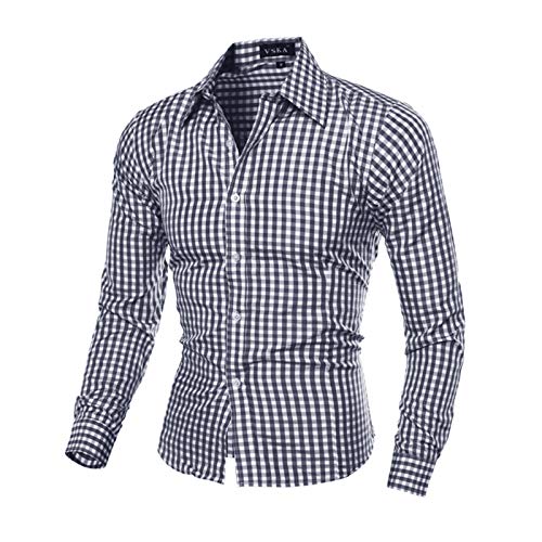 Herren Trachtenhemd Slim fit Kariertes Hemd Freizeithemd Langarmhemd Bügelleicht Bauwolle Herrenhemden für Oktoberfest (Schwarz, XL) von Generic