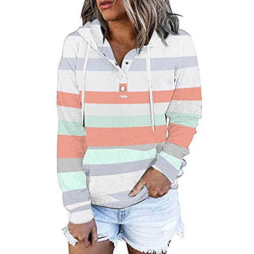 Generic Hoodie Damen Pullover Kapuzenpullover Damen Button Down V-Ausschnitt Langarm Pullover Sweatshirt mit Kapuze Lose Casual Blusen Tops, M von Generic