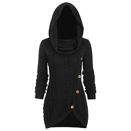 Generic Hoodie Damen Pullover Kleider Damen Langarm Strickkleid mit Kapuze Herbst Winter,große Größe Sweatkleid Strick Longpullover Enge Freizeitkleid, Schwarz, XL von Generic