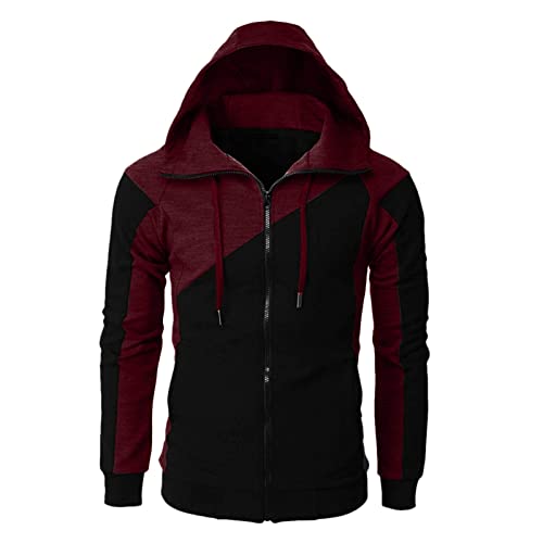 Hoodie Herren,Pullover Herren Langarm Zip Hoodie mit Kapuze Patchwork Reißverschluss Kapuzenpullover Kordelzug Casual Sport Herbst Winter Sweatshirt Kapuzenjacke Kapuzenpulli Pulli Sweatjacke von Generic