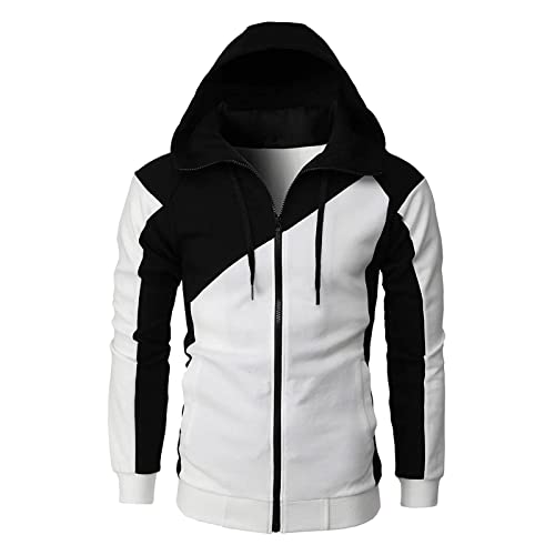 Hoodie Herren,Pullover Herren Langarm Zip Hoodie mit Kapuze Patchwork Reißverschluss Kapuzenpullover Kordelzug Casual Sport Herbst Winter Sweatshirt Kapuzenjacke Kapuzenpulli Pulli Sweatjacke von Generic