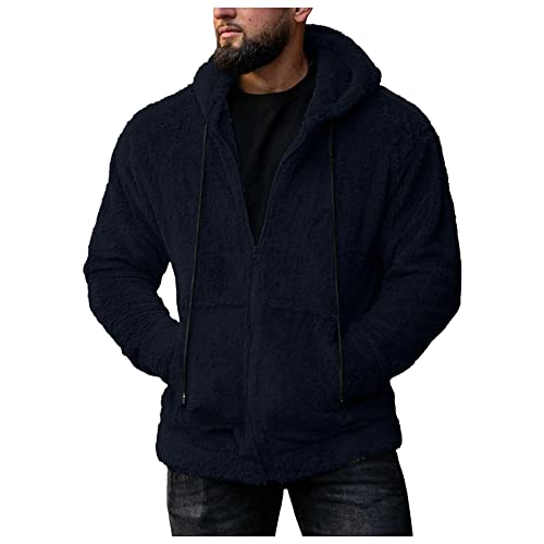 Generic Hoodie Herren Fleece Pullover Kapuzenpullover Herren Mit Reißverschluss Winter Warm Dicker Sweatshirt Teddy-Fleece Mit Taschen Männer Moden Outdoorjacke Sportjacke (Dark Blue, M) von Generic