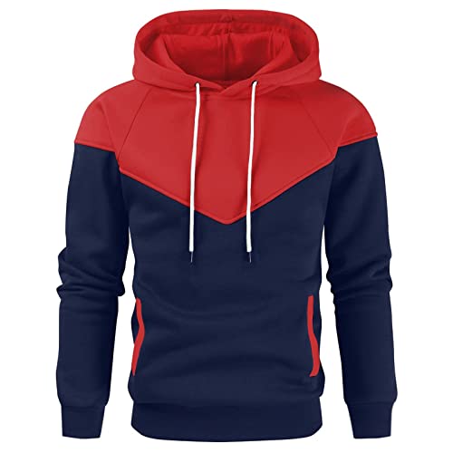 Hoodie Herren Pullover Langarm Sweatjacke Kapuzenpullover Farbblock Sweatshirt (Rot, M) von Generic