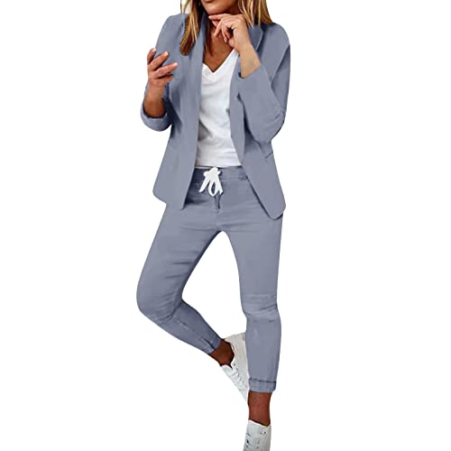 Hosenanzug Damen Elegant Business Anzug Set Hosenanzug Blazer Hose 2-teilig Anzug Karo Kariert Zweiteiler Slimfit Streetwear Festlich Sportlich Hosenanzug (Dunkelgrau, S) von Generic