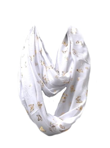Jersey Loop Schal Tuch Halstuch Rundschal Schlauchschal Schmetterling Sterne glitzer (Weiß Schmetterling) von Generic