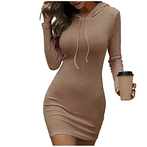 Jerseykleid Frauen Slim-Fit Einfarbig Wickelkleid Skinny Mit Kapuze Langarm Mit Einstellbarer Kordelzug Kurz Wickelpullover Mode Bequem Casual Mini Kleid Freizeitkleider Tunikakleid von Generic