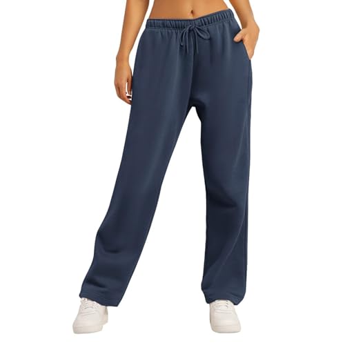 Generic Jogginghose Damen, Baggy Jogger Bodybuilding Hose Damen Cargohosen Lässig Locker Straight Jogginghose High Waist Yoga Hosen Damen Einfarbig Lang Sporthose Mit Gummizug Cecil Hose (A04,L) von Generic