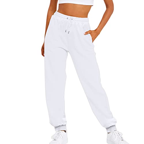 Jogginghose Damen, Jogginghose Damen Baumwolle Sporthose Einfarbig Lang Sweatpants Frauen Kordelzug Trainingshose Fitness High Waist Freizeithose Jogging Hose Laufhosen Sweathose von Generic