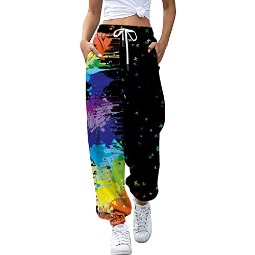 Generic Jogginghose Damen, Jogginghose Damen Baumwolle Sporthose Lang Sweatpants Trainingshose Frauen Tie Dye Kordelzug Locker High Waist Jogging Hose Freizeithose Laufhosen Sweathose von Generic