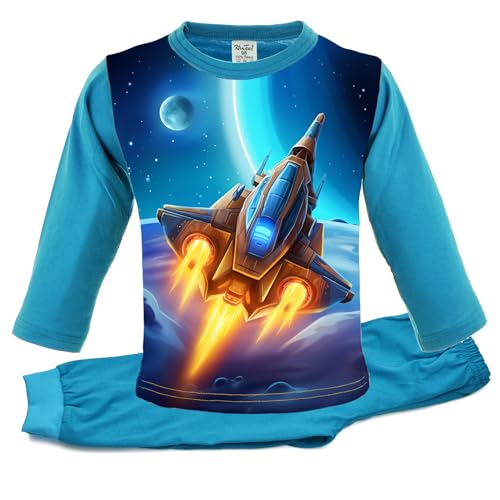 Generic Jungen Pyjama Langarm | 100% Baumwolle | Pyjama Set | Schlafanzug Lang | Blau | Zweiteiliger Schlafanzug (DE/NL/SE/PL, Numerisch, 134, Regular, Pattern 1) von Generic