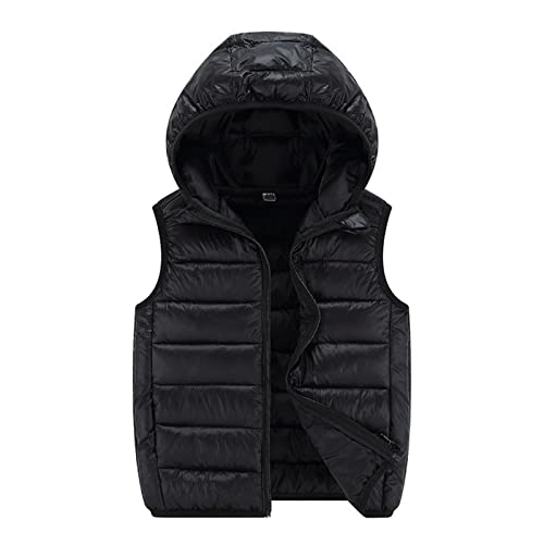 Kind Kinder Kleinkind Baby Jungen Mädchen Ärmellos Winter Solide Mäntel Kapuzenjacke Weste Oberbekleidung Outfits Kleidung Weste Jungen Daune (Black, 10-12 Years) von Generic