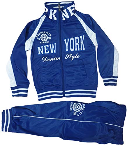 Kinder Jungen Mädchen Trainingsanzug Sportanzug Jogginganzug Hose Jacke New York (Blau, 110/116) von Generic