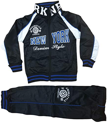 Kinder Jungen Mädchen Trainingsanzug Sportanzug Jogginganzug Hose Jacke New York (Schwarz, 122-128) von Generic