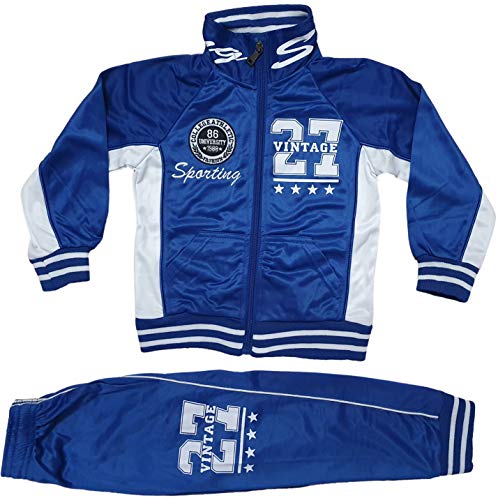 Kinder Jungen Mädchen Trainingsanzug Sportanzug Jogginganzug Schulanzug Freizeitanzug Hausanzug Jogging Hose Jacke Sporthose Vintage27 (Blau, 110/116) von Generic