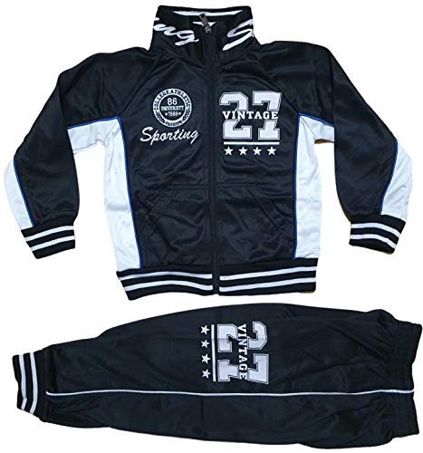 Kinder Jungen Mädchen Trainingsanzug Sportanzug Jogginganzug Schulanzug Freizeitanzug Hausanzug Jogging Hose Jacke Sporthose Vintage27 (Schwarz, 98/104) von Generic