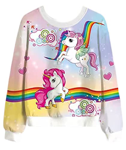 Kinder Mädchen Langarm Tshirt Langarmshirt Oberbekleidung Top Shirt Long-Sleeve T-Shirt (Fliegendes Einhorn, 110) von Generic