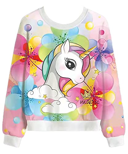 Generic Kinder Mädchen Langarm Tshirt Langarmshirt Oberbekleidung Top Shirt Long-Sleeve T-Shirt (Süßes Einhorn, 98-104) von Generic