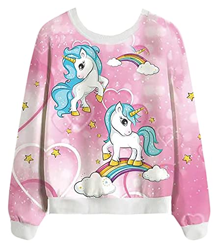 Kinder Mädchen Langarm Tshirt Langarmshirt Oberbekleidung Top Shirt Long-Sleeve T-Shirt (Einhorn Regenbogen, 110) von Generic