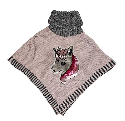 Kinder Mädchen Poncho Einhorn Pailletten Pullover Schalkragen Rollkragen (Rosa, 140/146) von Generic