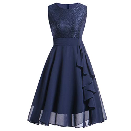 Generic Kleid Damen Spitzenkleid Ärmellos Knielang Cocktailkleid 50er Vintage Abendkleider Hochzeit Partykleid Rockabilly Ballkleid, Blau von Generic