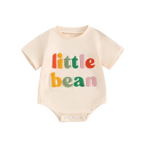 Generic Kleine Bohne Bodysuit Neugeborenes Baby Junge Mädchen Kleidung Brief kurze Ärmel Strampler Overall Kleinkind Sommer Outfit 3/6/12/18 Monate (A1 - Beige, 0-3 Months) von Generic