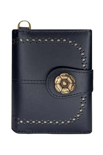 Generic Kleine Damen Geldbörse Metall Kreditkartenetui Pop Up All-in-One Compact Wallet aus echtem Leder (Schwarz), Schwarz, Kleine Geldbörse mit Metall-Kartenhalter Pop-Up-System von Generic