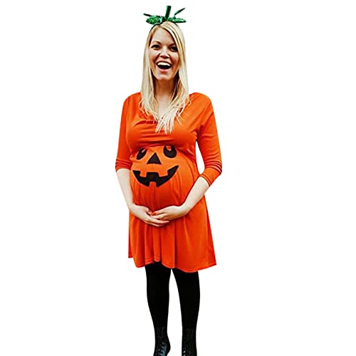 Kürbis Kleider Mode Damen Kleidung Mutter Schwangerschaft Pflege Halloween Umstandskleid Umstandskleid Festliche Kleidung Damen Hochzeit (Orange, M) von Generic