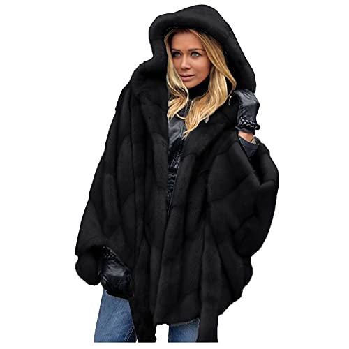 Generic Kunstpelz Mantel Damen Kunstfell Jacke Winterjacke Stehkragen Pelzmantel Herbst Winter Faux Fur Coat Lose Fellmantel Wintermantel mit Gürtel, Schwarz, Generic mantel damen, Einheitsgröße von Generic