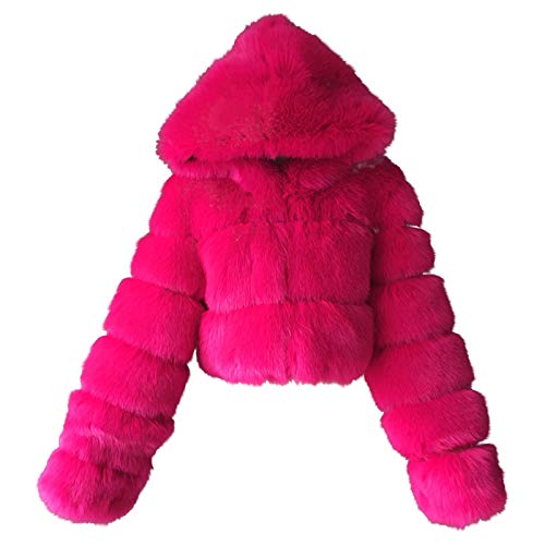 Kunstpelz Mantel Damen Winterjacke Kurz Kunstpelz Mäntel Langärmlig Reißverschluss PlüSchjacke Winter Pelzmantel mit Kaputze Unifarben Rundhals Felljacke Leger Outwear Oberteile Top von Generic