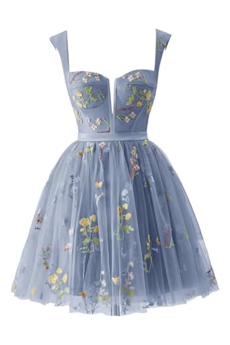 Generic Kurze Heimkehrkleider FüR Damen,Blumenstickerei TüLl Ballkleid Mini-Blumenmuster RüCkenfrei A-Linie Formelles Partykleid Dusty Blue XL Generic Kurze Heimkehrkleider FüR Damen,Blumenstickerei TüLl Ballkleid Mini-Blumenmuster RüCkenfrei A-Linie Formelles Partykleid Dusty Blue XL von Generic