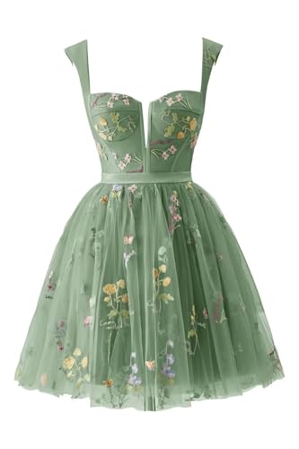 Generic Kurze Heimkehrkleider FüR Damen,Blumenstickerei TüLl Ballkleid Mini-Blumenmuster RüCkenfrei A-Linie Formelles Partykleid Green XL Generic Kurze Heimkehrkleider FüR Damen,Blumenstickerei TüLl Ballkleid Mini-Blumenmuster RüCkenfrei A-Linie Formelles Partykleid Green XL von Generic