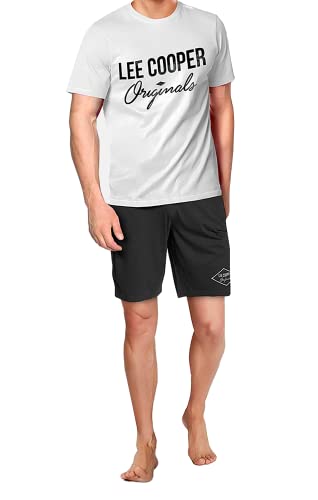 LEE Cooper Pyjama Herren Schlafanzug 100% Baumwolle Kurzarm + Shorts Nachtanzug (38165 WHT, XL) von Generic