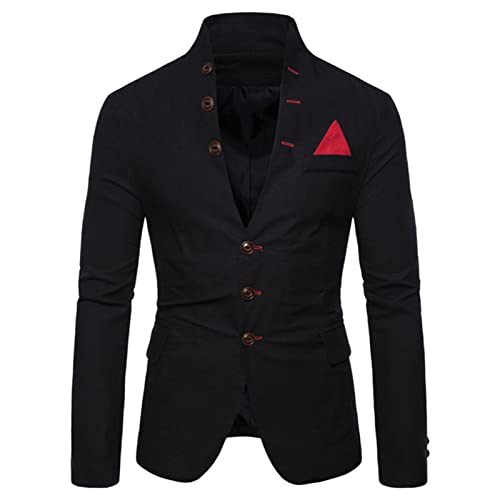 Generic Lässiger Anzugjacke mit Stehkragen für Herren Schmaler Einreihiger 3 Knopf Blazer Einfarbiger Normaler Langärmliger Anzug für Sportjacken (Schwarz,L) von Generic