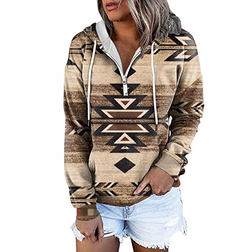 Generic Langarmshirt Damen, Hoodie Damen Reißverschluss Hoodie Pullover Aztekischer Druck Herbst Winter Casual Sweatshirt mit Kapuze Frauen Streetwear Kapuzenpulli Oberteil Pulli Tops von Generic