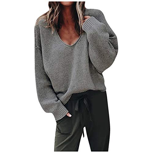 Generic Langarmshirt Damen Langarm Schulterfrei Mode Mäntel Langarm Tops Klassisch All-Match E-Girl Jacke Locker Rundhals Freizeit Sport Langarmshirts Mantel Winter Dunkelgrau XXL von Generic