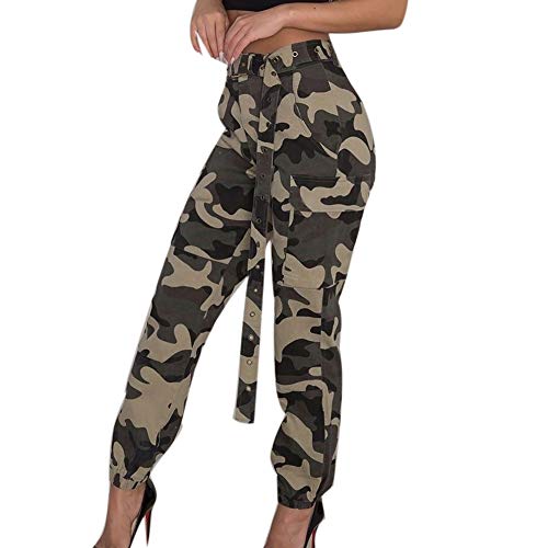 Lange Cargohose Damen Cargohose Camouflage Cargo Hose High Waist Tarnhose Freizeithose Military Rangerhose Sport Camo Jogginghose Outdoor Slim Sommerhose Ohne Gürtel von Generic