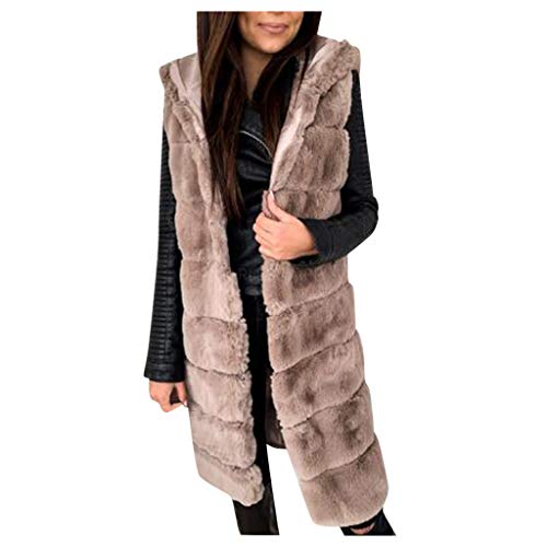 Lange Weste Damen Kunstpelz Weste Damen Lange Fellweste Winterjacke mit Kapuze Ärmellos Steppweste Herbst Winter Cardigan Mode Freizeit Felljacke Mantel Outwear von Generic