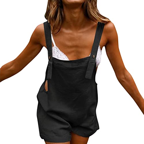 Latzhose Damen Kurz Baumwolle Leinen - Jumpsuit äRmellos Overalls Sommer Playsuit Hosenanzug Lässige Hosenträger Shorts Loose Fit Romper Hot Pants Freizeit Arbeitshosen Latzshorts MäDchen von Generic