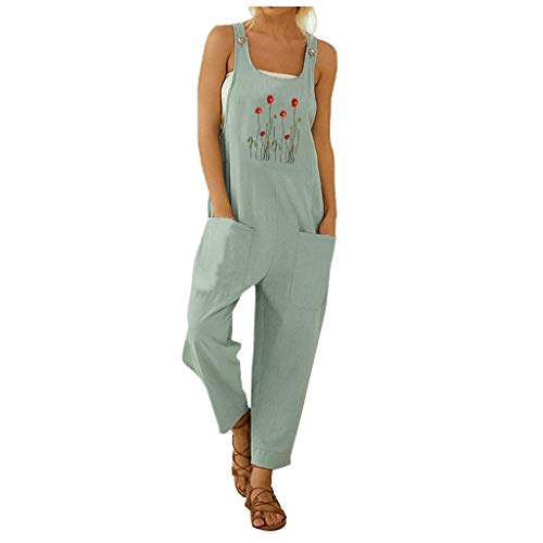 Generic Latzhosen Für Damen Stoff-Latzhose Leinenhose Sommer Lang Sommeroveralls Frauen Leinen-Latzhose Mit Taschen Jumpsuits Loose Fit Strampler Overall Rompers Baggy Sommerhose Jumpsuit von Generic