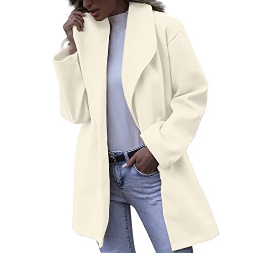 Generic Leichter Sommermantel Damen Damen Faux Wool Dünner Mantel Trench Jacket Damen Warm Slim Long Overcoat Outwear (White, L) von Generic