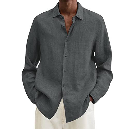 Leinenhemd Herren Hemd Herren Langarm Sommerhemd Herren Regular Fit Freizeithemd (Dunkelgrau, XXXXL) von Generic