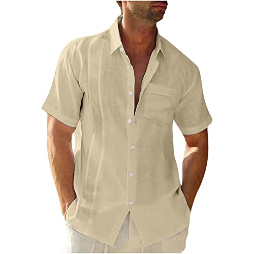 Generic Leinenhemd Herren Kurzarm Einfarbig Sommerhemd Casual Freizeit Herrenhemd Regular Atmungsaktiv Hemd Button Down T Shirt Slim Fit Sportshirt Lässiges Hawaiihemd Angebote des Tages Heute Deal von Generic
